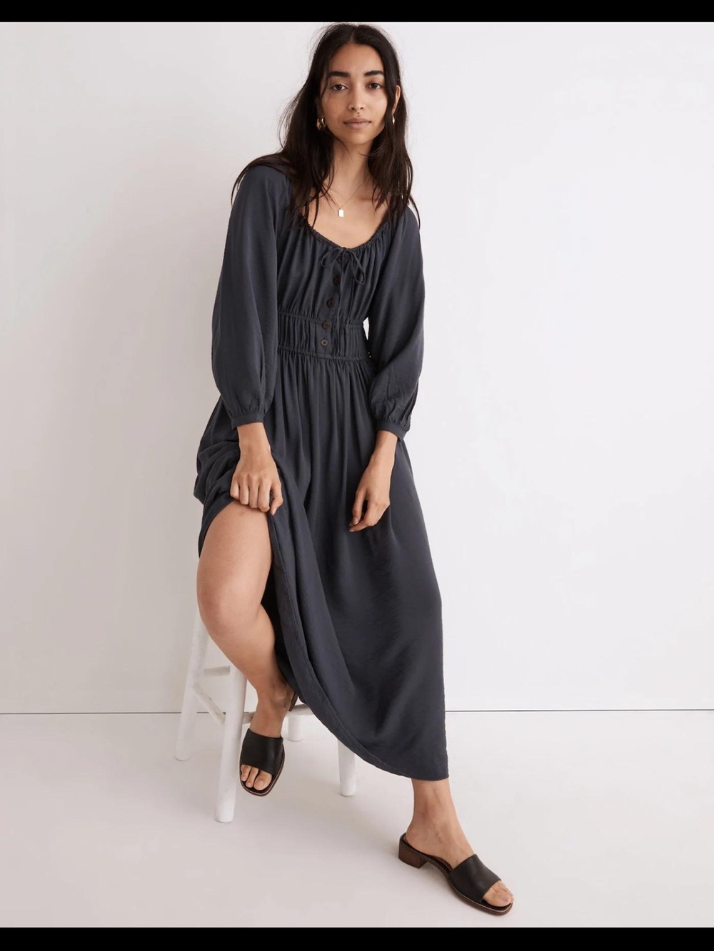 Madewell Twill Sophia Midi Dress in Dark Baltic / Navy